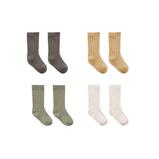 Quincy Mae Ribbed Socks Set | Fern, Charcoal, Natural, Honey